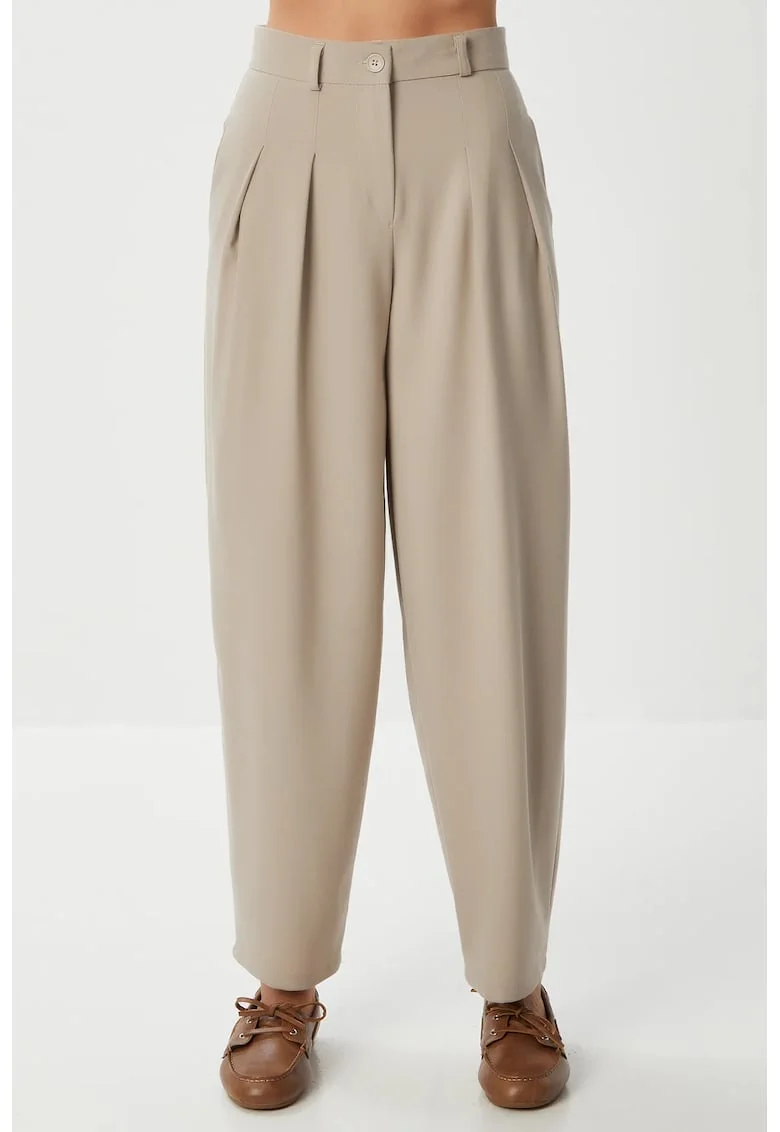 Pantaloni dama, Happiness Istanbul, Poliester/Viscoza, Bej natural,