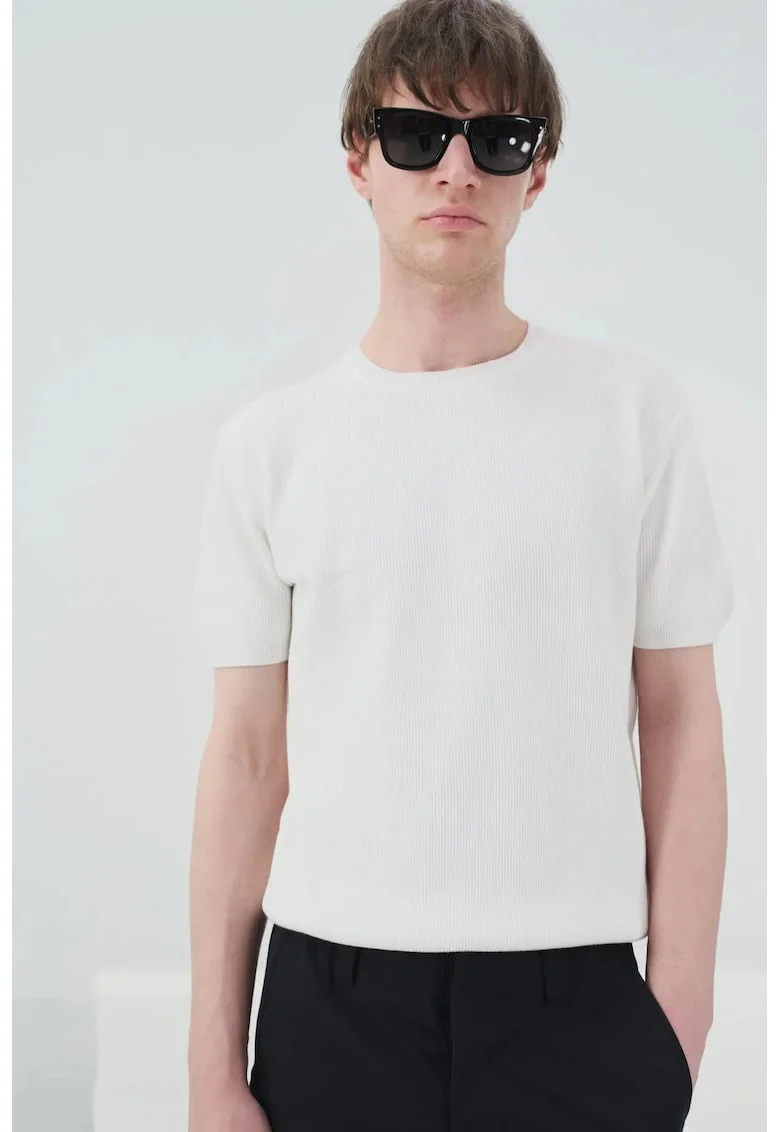 Tricou barbati,  cu guler rotund, alb, 100% bumbac