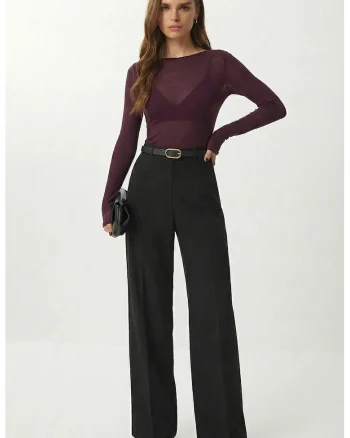 Pantaloni dama, Happiness Istanbul, Negru, Talie inalta