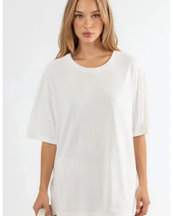 Tricou dama  alb, cu guler rotund
