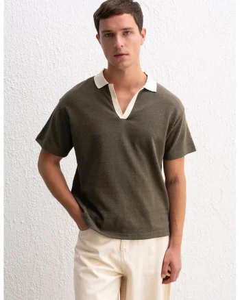 Tricouri barbati,  tricou polo, elastic, verde, bumbac-poliester