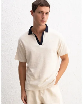 Tricou polo  Comfort Fit, elastic, natural, 50% bumbac, 50% poliester