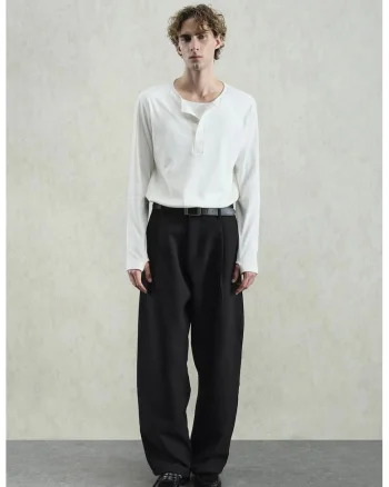 Bluza barbati,  maneca lunga, guler in U, alb, bumbac,