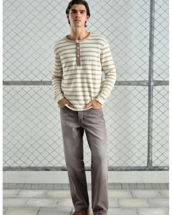 Bluza barbati,  cu maneca lunga, dungi, natural, bumbac