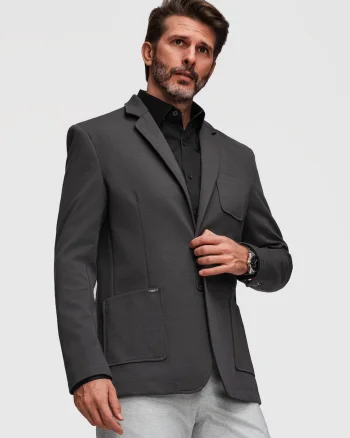 Sacou barbatesc M165 V-1, croiala slim fit, material structurat, Gri inchis