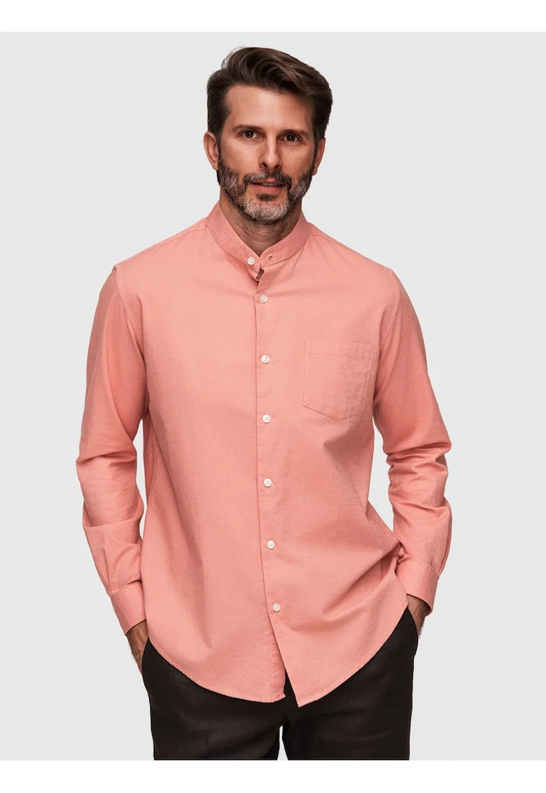 Camasa barbati in si bumbac Regular Fit cu guler tunica, Roz