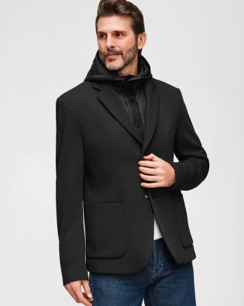 Sacou Barbati Elegant, Material Elastic, Croiala Regular, Stil Modern, Negru