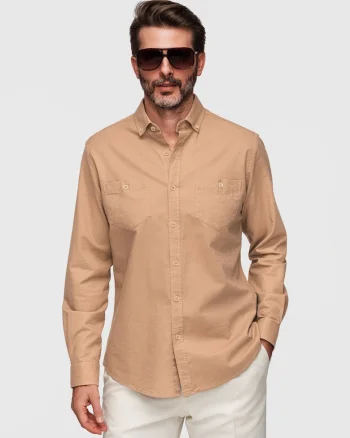Camasa barbati bumbac-in Regular Fit Maneca Lunga cu Buzunare, Maro