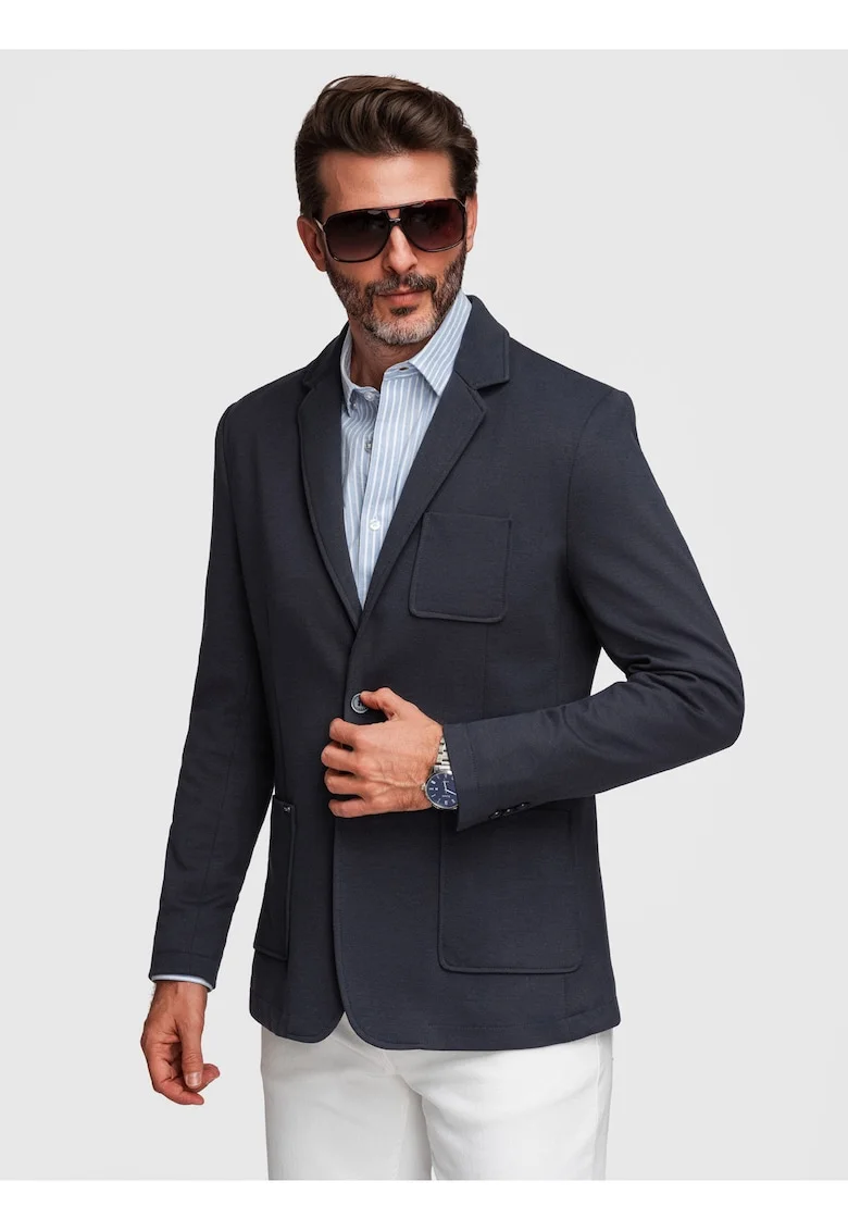 Sacou barbatesc M165 V-1, croiala slim fit, material structurat, Bleumarin
