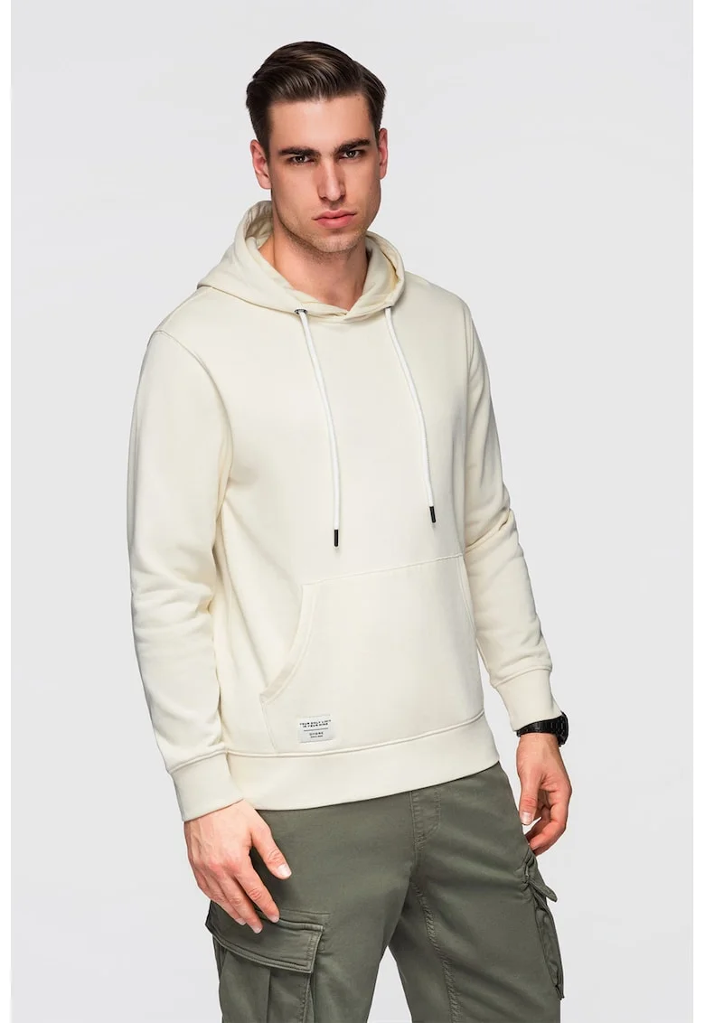 Hanorac din bumbac cu buzunar kangaroo, Crem