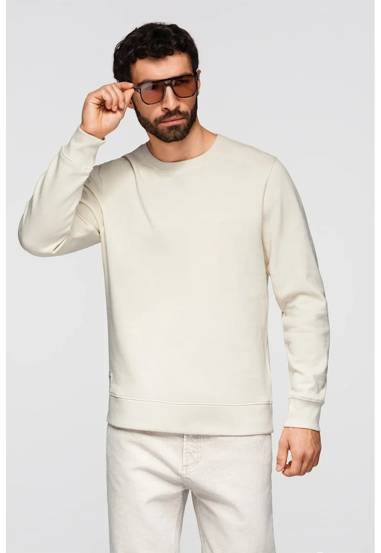 Bluza de trening din bumbac cu decolteu la baza gatului, Crem