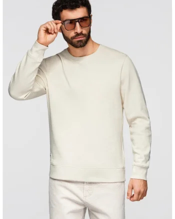 Bluza de trening din bumbac cu decolteu la baza gatului, Crem
