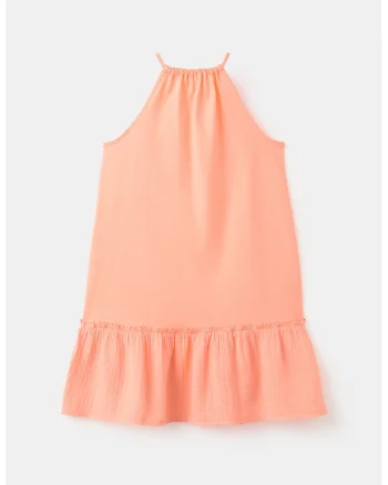 Rochie eavzata din bumbac, Portocaliu pal
