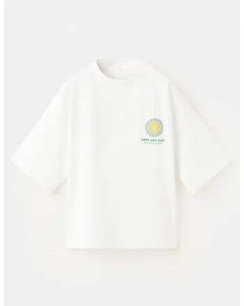 Tricou lejer din bumbac cu imprimeu contrastant pe partea din spate, Alb