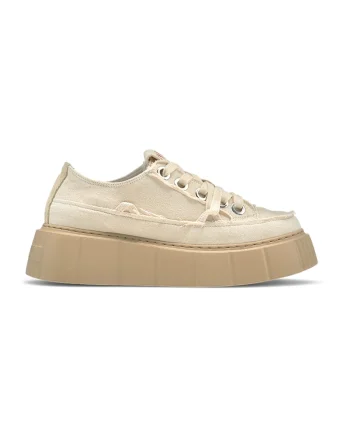 Pantofi sport flatform, din material textil, Alb fildes/Bej