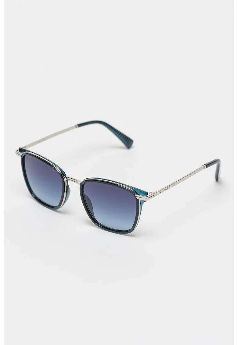 Ochelari de soare patrati unisex cu lentile in degrade, Negru/Argintiu