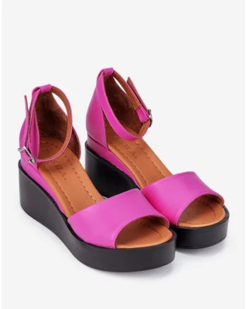 Sandale dama fuchsia din piele cu bareta