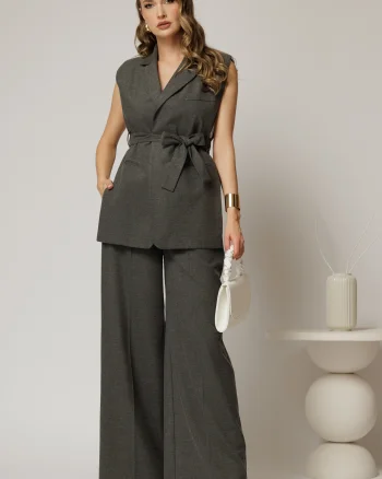 Pantaloni dama office casual gri deschis evazati