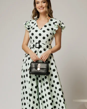 Rochie DY Fashion bleu menta cu buline si curea in talie