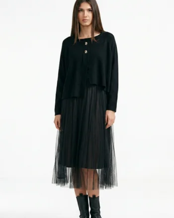 Rochie suprapusa din tulle  cu puloveras cu nasturi metalici neagra