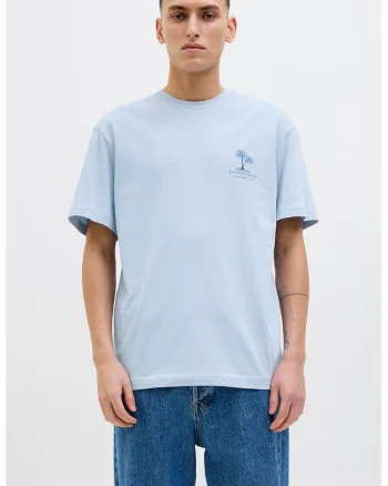 Tricou din bumbac cu imprimeu pe partea din spate, Albastru deschis