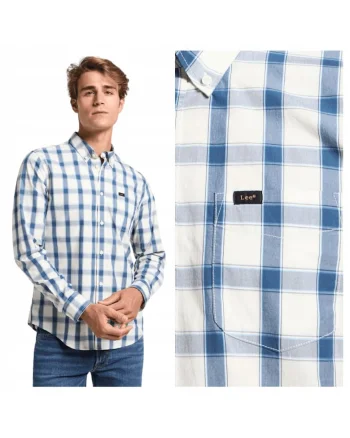 Camasa Barbati,  Button Down, Regular Fit, Cu Guler, Cu Nasturi, Desidwqfgn Clasic, Maneci Lungi, Bumbac, Albastru, Gri