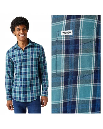 Camasa Barbati,  One Pocket Shirt, Regular Fit, Design Clasic, Maneci Lungi, Cu Guler, Cu Nasturi, Bumbac, Multicolor, Albastru