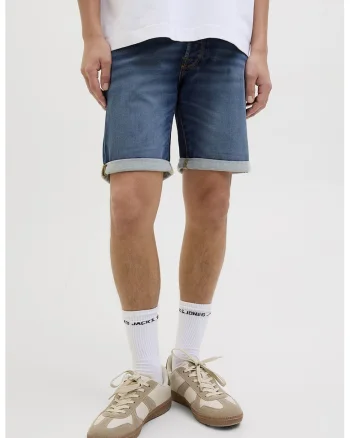 Pantaloni scurti din denim cu aspect decolorat, Albastru inchis