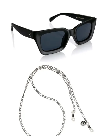 Ochelari de soare unisex dreptunghiulari Clare, Negru