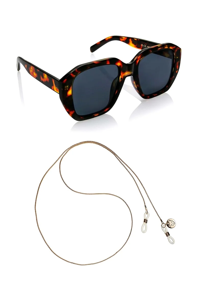 Ochelari de soare patrati unisex cu lant, Maro/Portocaliu
