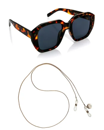 Ochelari de soare patrati unisex cu lant, Maro/Portocaliu