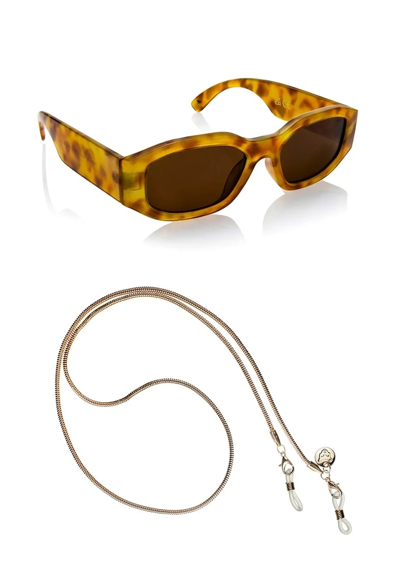 Ochelari de soare dreptunghiulari unisex cu lant, Maro scortisoara