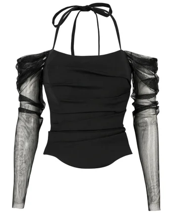 Corset din lana cu drapaj si maneci lungi din tulle de matase Stark
