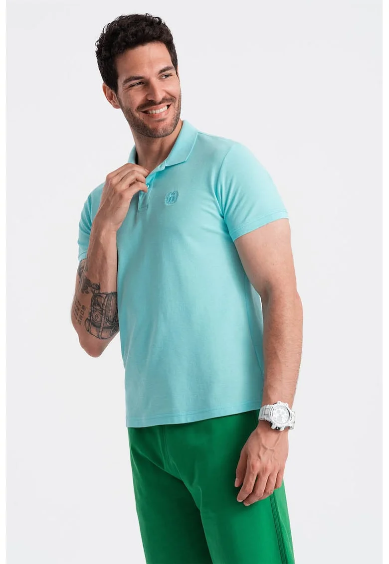 Tricou polo cu model uni, Albastru aquamarin