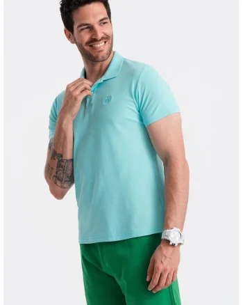 Tricou polo cu model uni, Albastru aquamarin