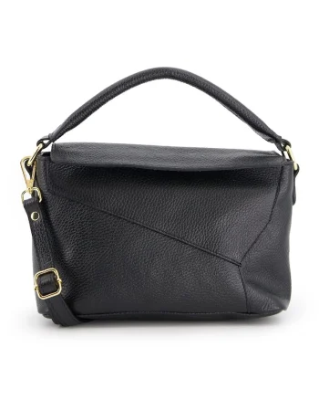 Geanta de umar,  piele naturala, neagra, 15x24x11cm, cu bretea detasabila