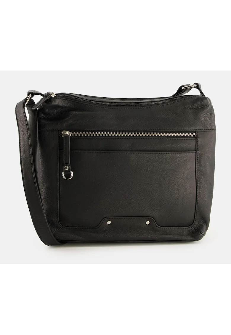 Geanta messenger dama  piele naturala, 3 compartimente interioare, negru, 27x24x10cm