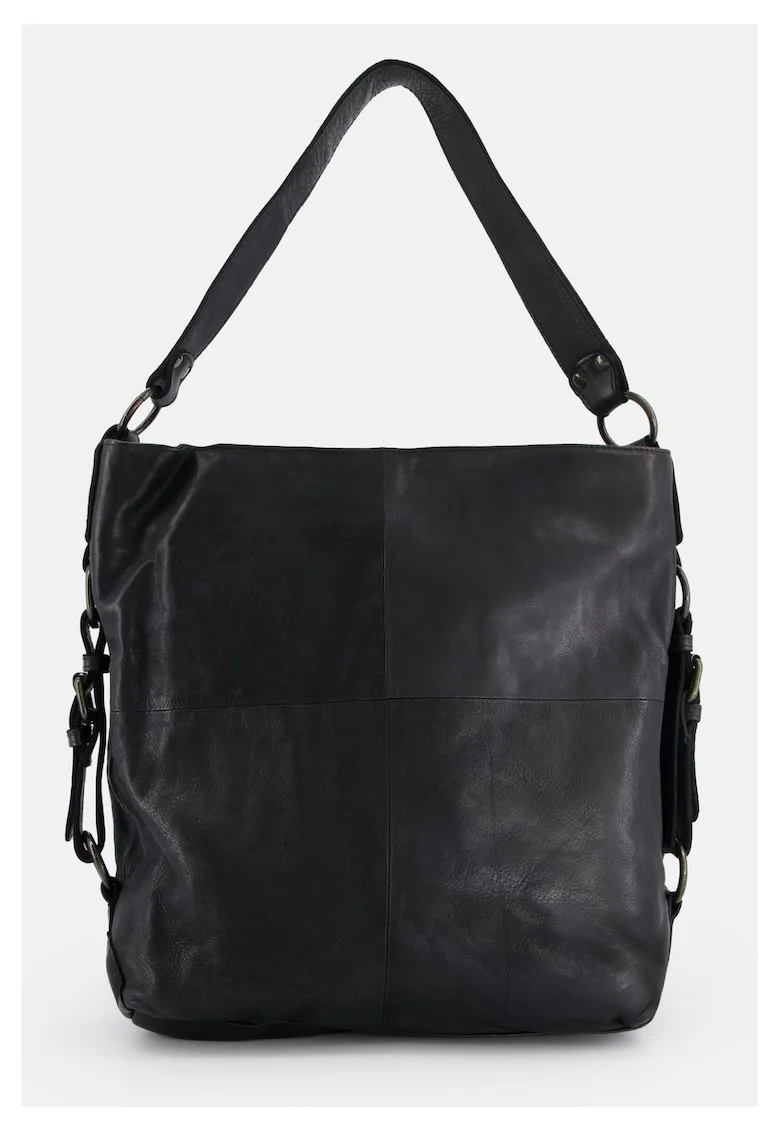 Geanta shopper din piele naturala,  neagra, 36x38x11cm, cu 3 buzunare interioare, manere de 56cm