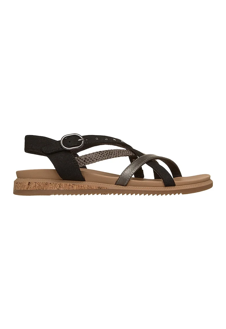 Sandale din piele ecologica cu barete multiple si catarama Desert Kiss, Negru/Caramel