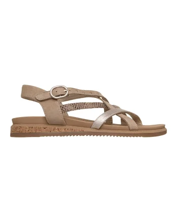 Sandale din piele ecologica cu barete multiple si catarama Desert Kiss, Maro taupe/Caramel