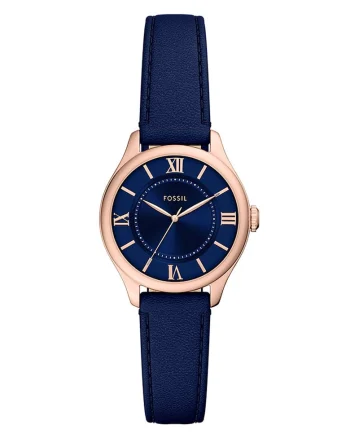 Ceas cu trei indici si curea din piele Gilmore, Albastru royal/Maro bronz