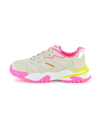 Pantofi sport cu insertii din material textil, Fucsia/Bej deschis