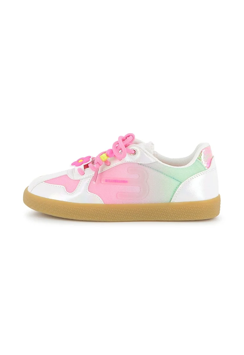 Pantofi sport low-cut cu garnituri contrastante, Alb/Verde/Roz deschis