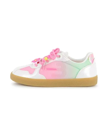 Pantofi sport low-cut cu garnituri contrastante, Alb/Verde/Roz deschis