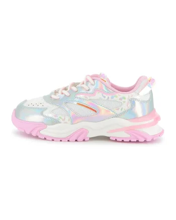 Pantofi sport cu garnituri sintetice, Alb/Roz/Argintiu