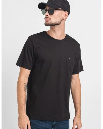 Tricou de bumbac cu decolteu la baza gatului, Negru