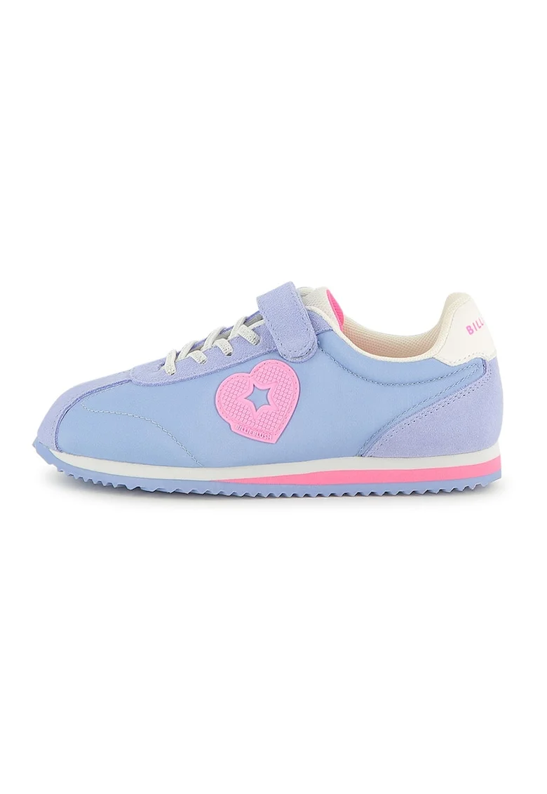 Pantofi psort de piele ecologica cu garnituri de piele intoarsa, Albastru lavanda/Roz