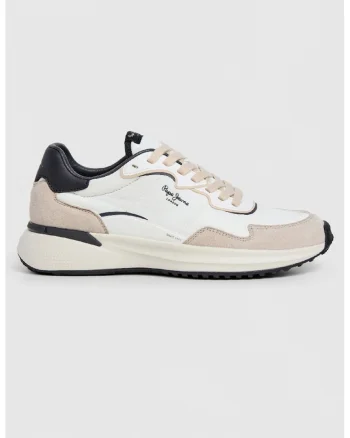 Pantofi sport cu garnituir de piele intoarsa, Maro taupe deschis/Alb murdar/Gri antracit
