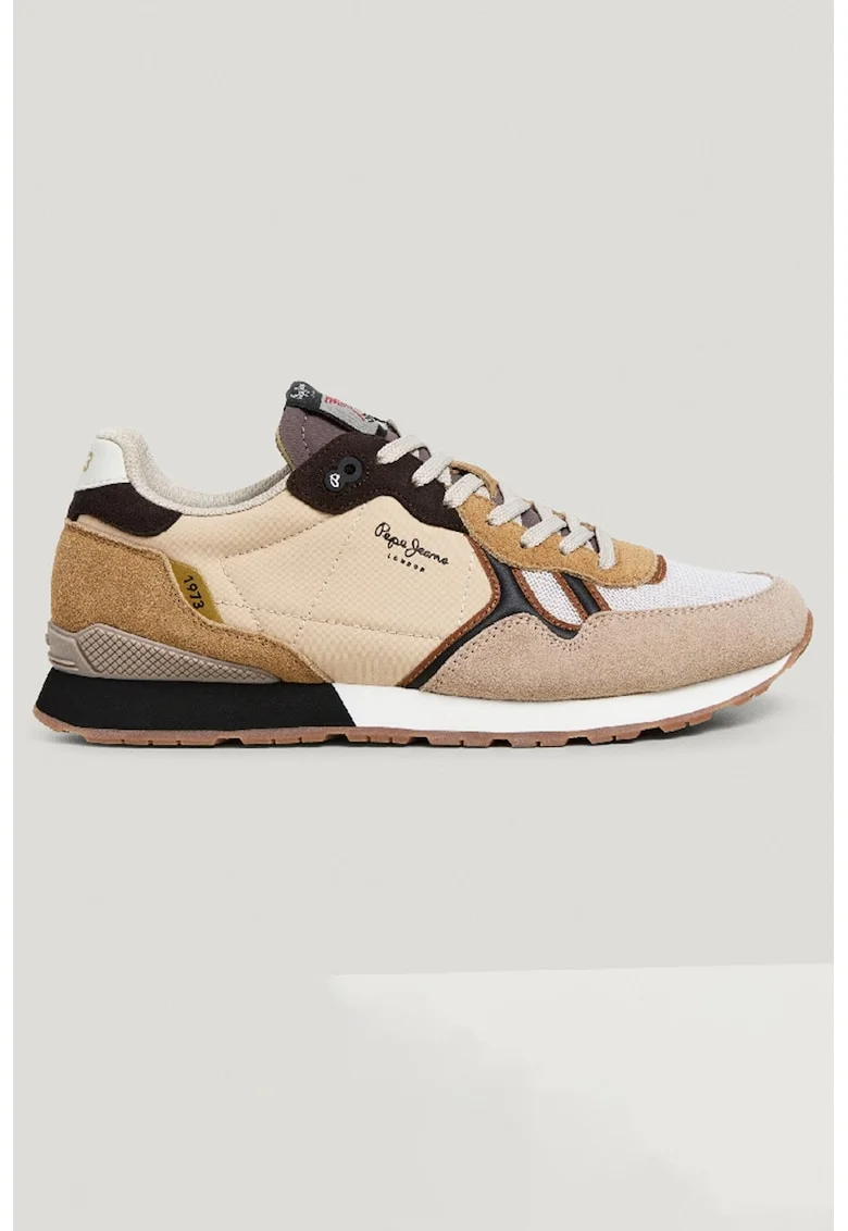 Pantofi sport de piele intoarsa cu garnituri din material textil, Alb/Maro inchis/Maro nisip/Caramel
