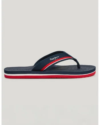 Papuci flip-flop din material textil cu logo, Alb/Rosu vermillion/Bleumarin